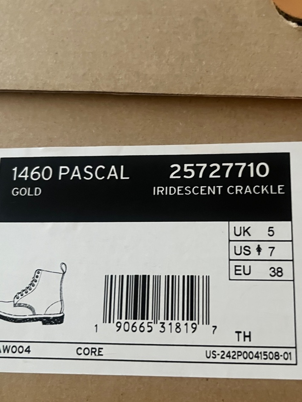 Dr. Martens 1460 Pascal Gold Iridescent Crackle Ankle Boots
